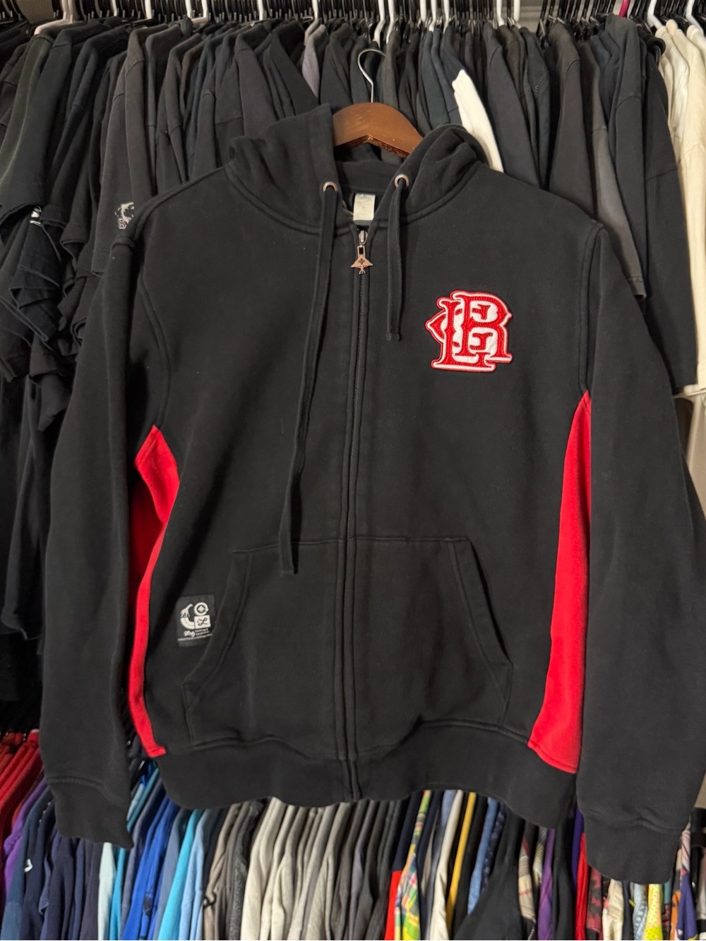 Lifted Research Group LRG Hoodie Men’s Medium Red Black Zip Up Skater Grunge 00s